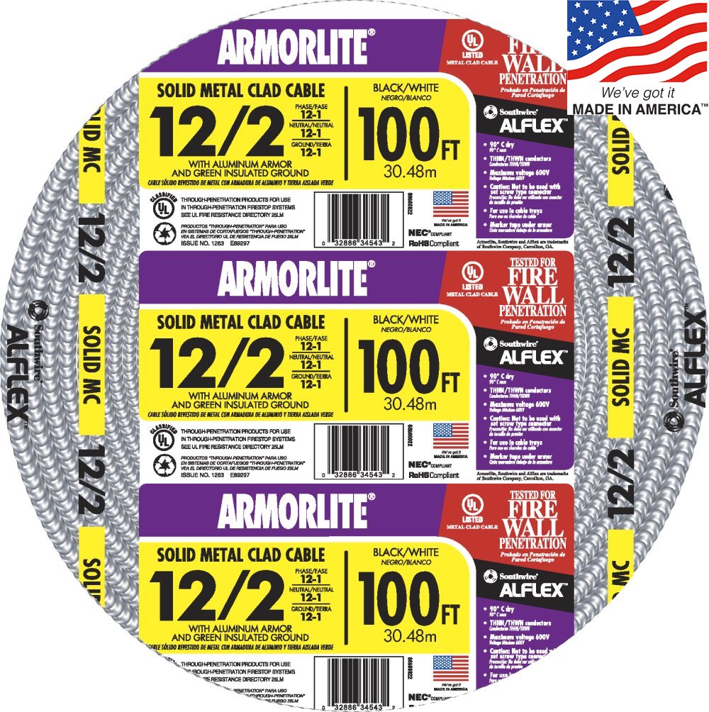 Southwire Armorlite 100-ft 12/2 Solid Aluminum MC (Metal Clad) Cable 68580023