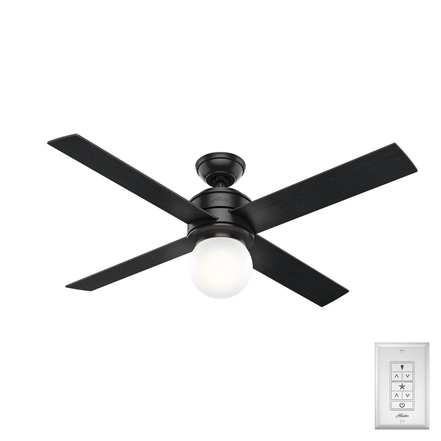Hunter Hepburn 52-in Matte Black with Black Oak/Mid Century Walnut Blades With Light ( 4 -Blade ) 877721