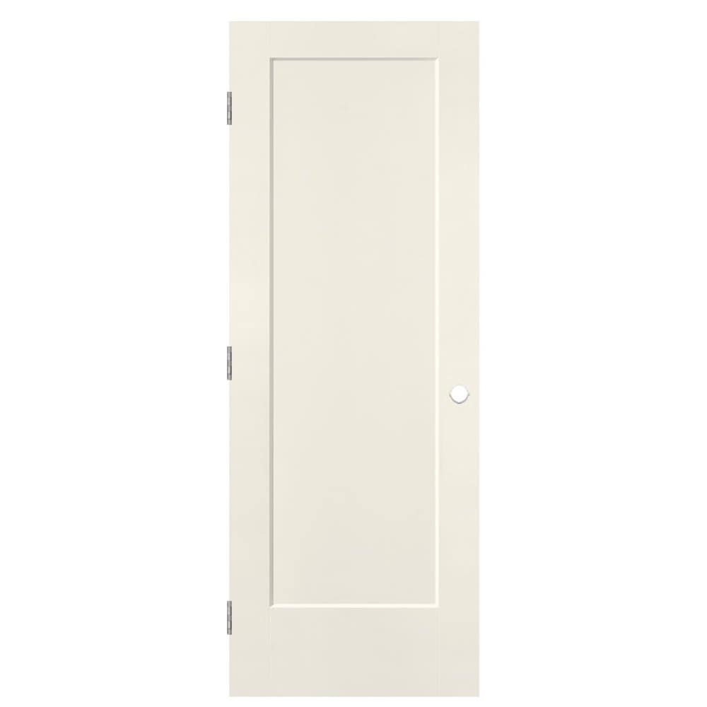 Masonite 32-in x 80-in Moonglow Solid core 1-panel square Right hand Smooth Prefinished Molded composite Flat Jamb Single Prehung Interior Door