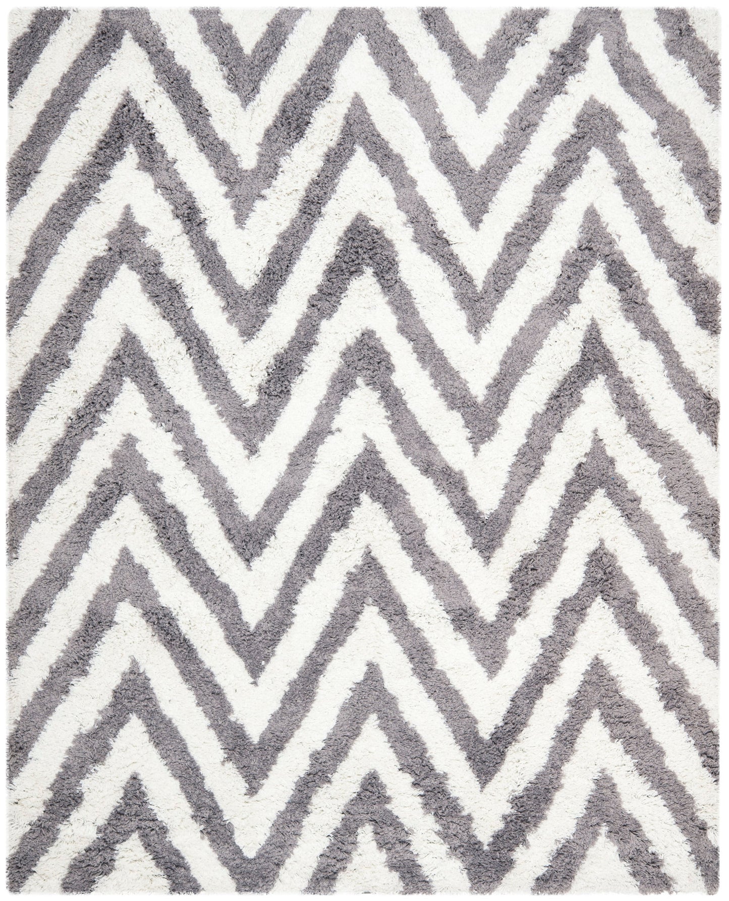Safavieh Chevron Shag 10 x 14 (ft) Loomed Ivory/Gray Rectangular Indoor Chevron Area rug