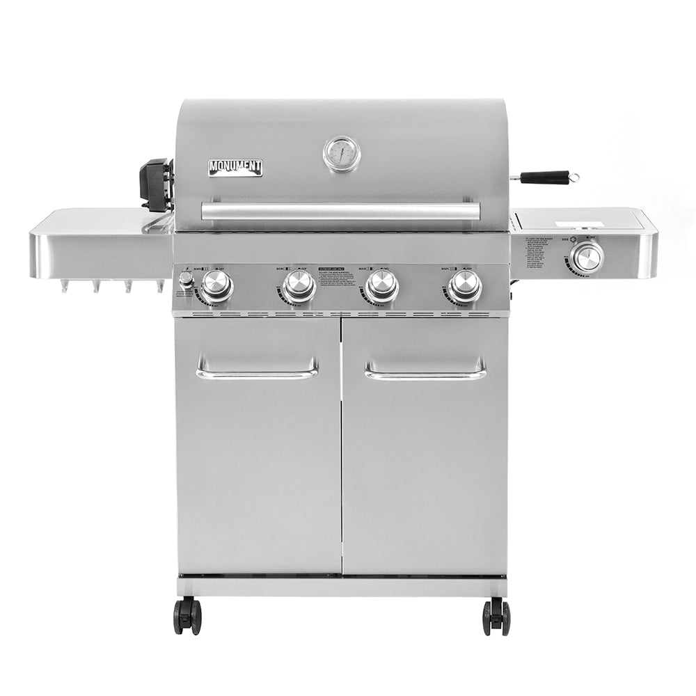 Monument Stainless Steel 4-Burner Liquid Propane Gas Grill with 1 Side Burner 17842