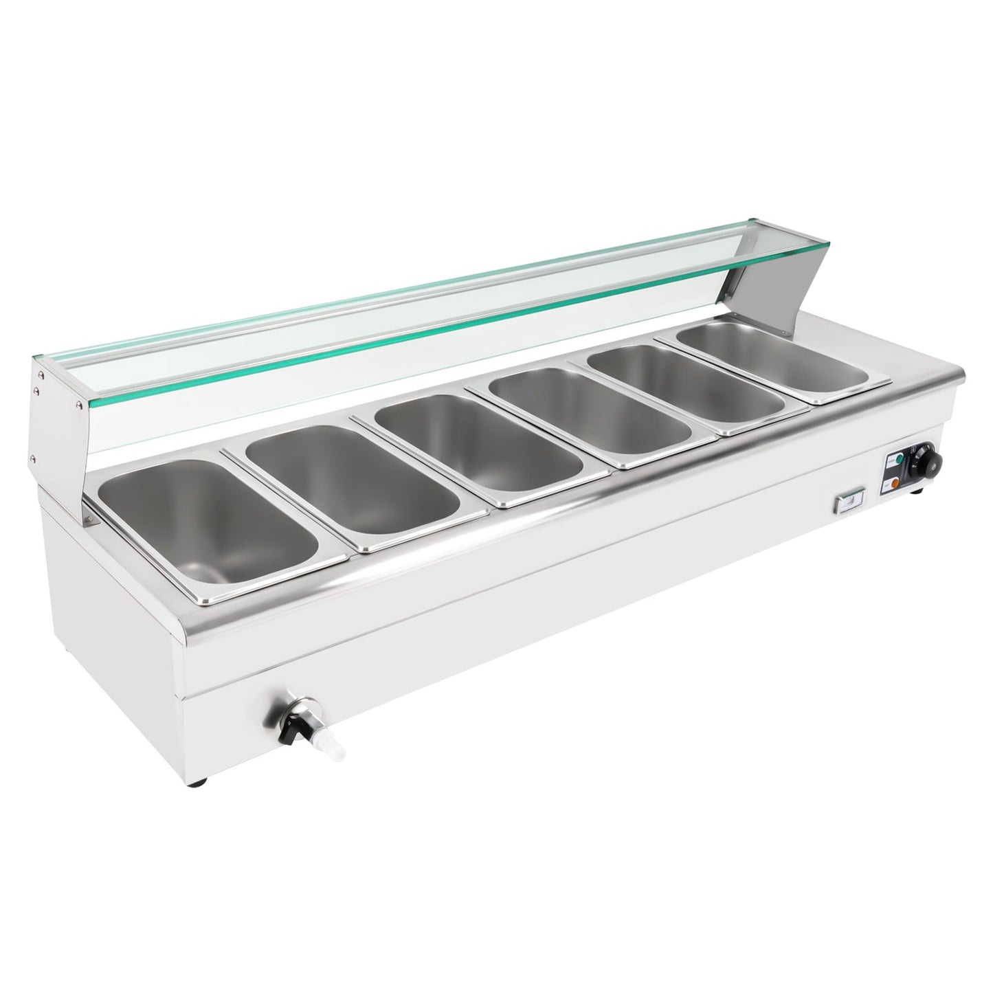1.2kW Commercial Food Warmer, Bain-Marie with Adjustable Temperature Control, U-Shaped Heating Element, Safe and Easy to Clean, Stainless Steel