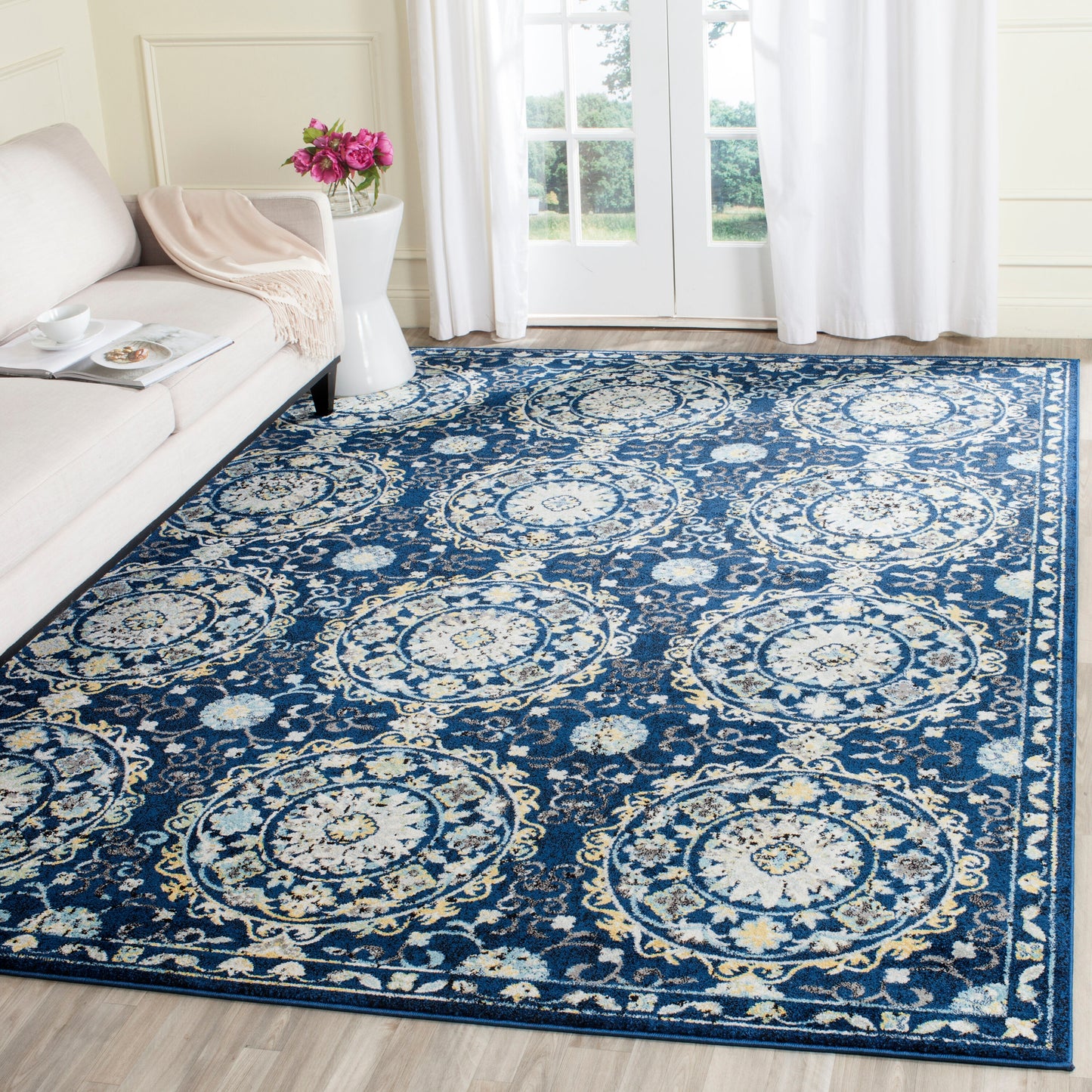 Safavieh Evoke Groome 9 x 12 (ft) Loomed Navy/Ivory Rectangular Indoor Medallion Bohemian/Eclectic Area rug