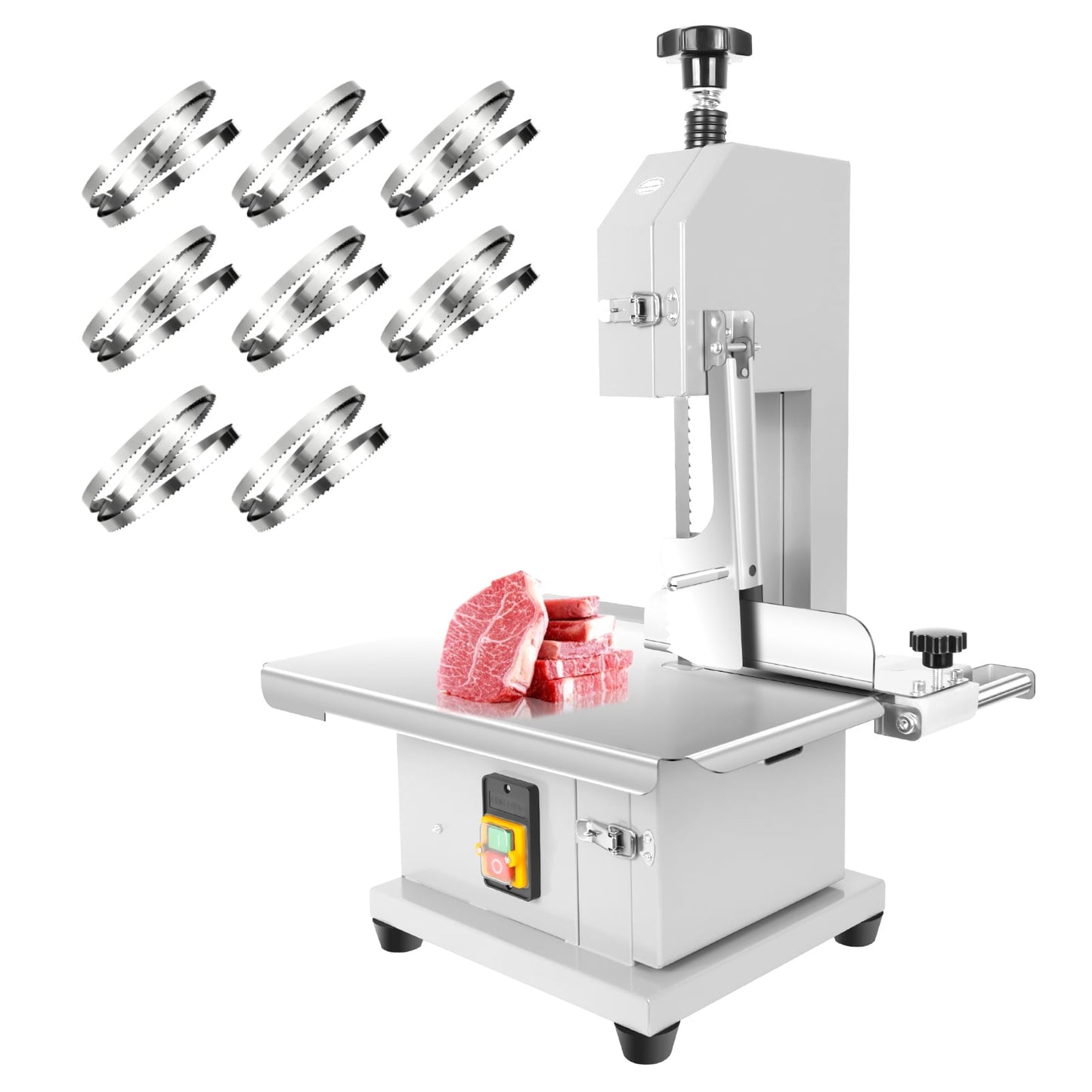 110V 1500W Electric Bone Saw Machine, Meat Bandsaw with 0.04"-4" Thickness, Stainless Steel Frozen Meat Cutter with 8 Saw Blades, 19"x14" Workbench, Meat Cutting Machine for Commercial Kitchen