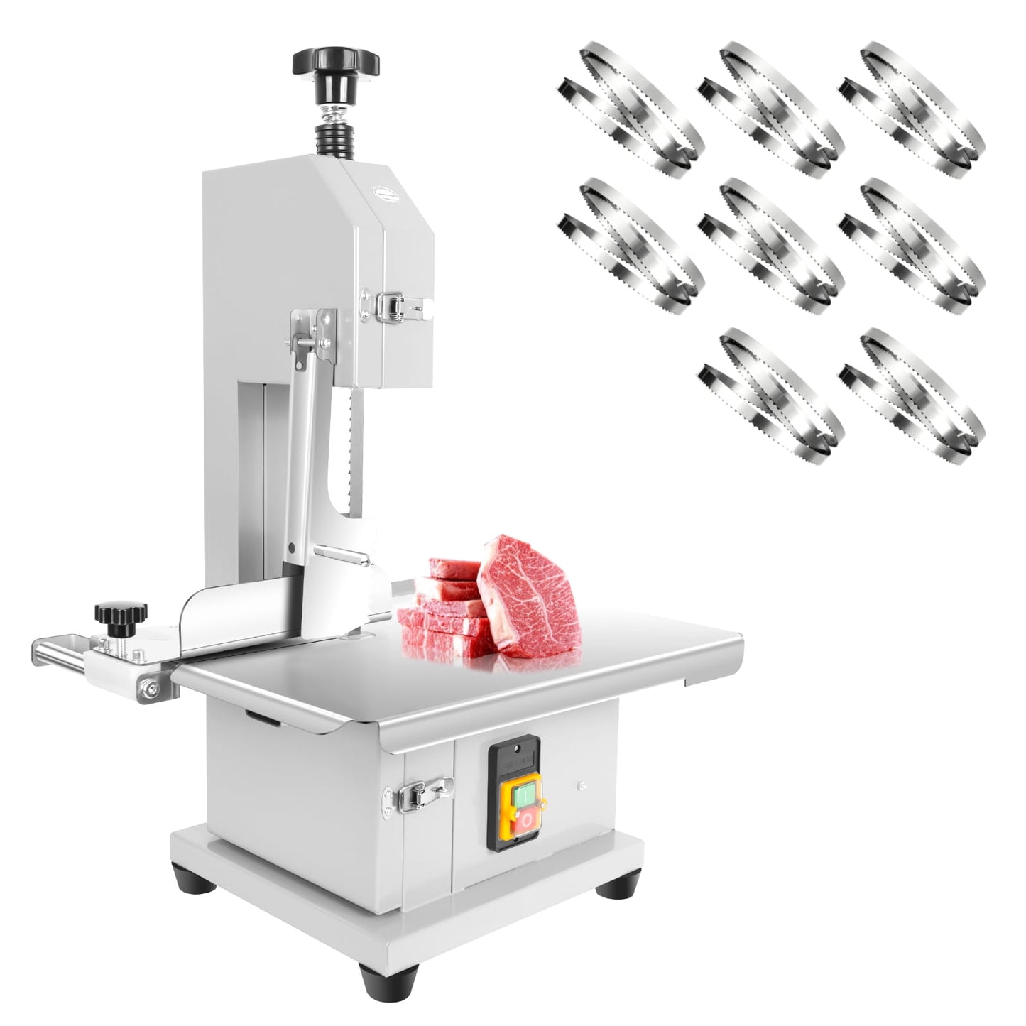 110V 1500W Electric Bone Saw Machine, Meat Bandsaw with 0.04"-8" Cutting Height, Stainless Steel Frozen Meat Cutter with 440-660 LBS/H Efficiency, Meat Cutting Machine for Home Kitchen, Beef, Lamb