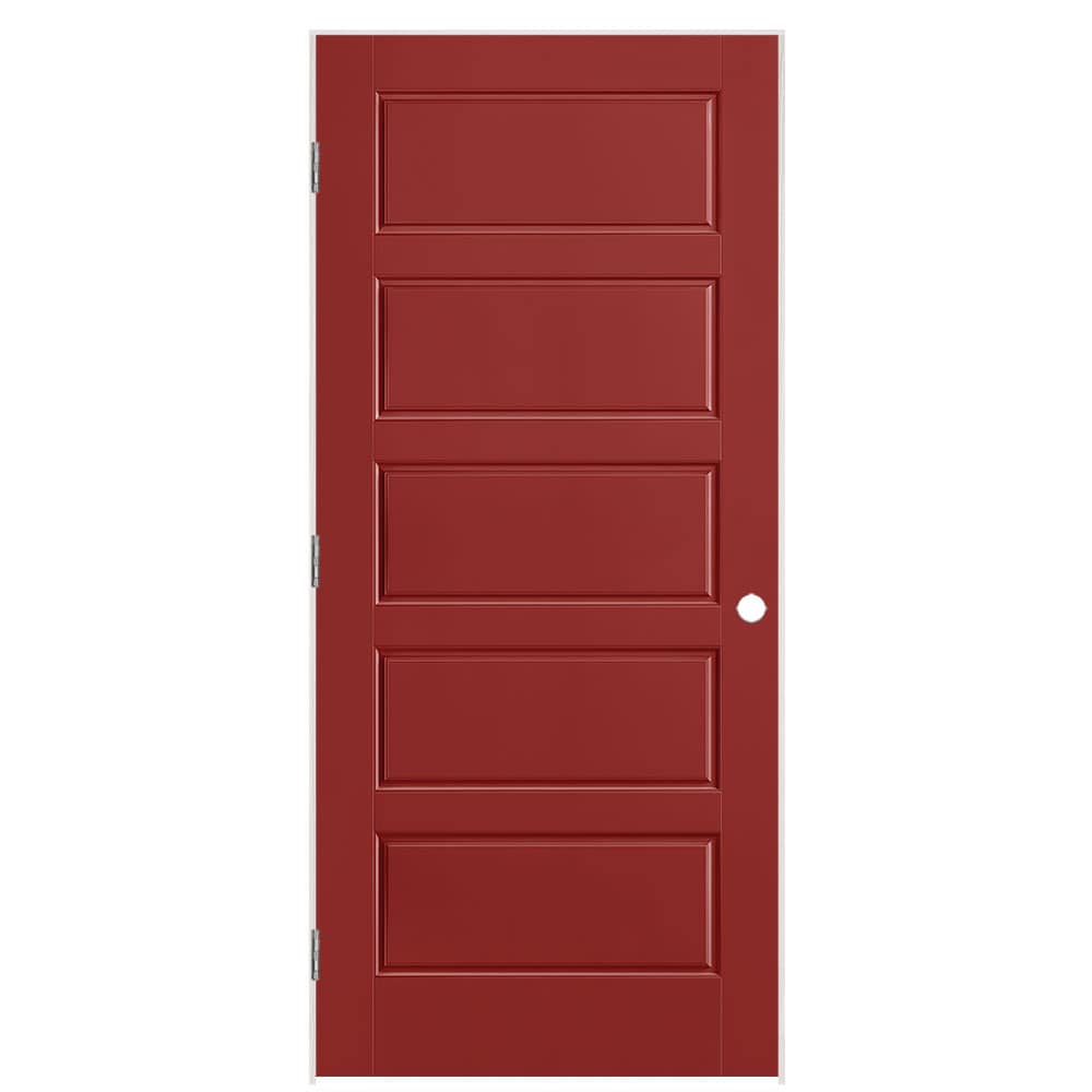 Masonite 36-in x 80-in Barn Red Hollow core 5-panel equal Right hand Smooth Prefinished Molded composite Flat Jamb Single Prehung Interior Door
