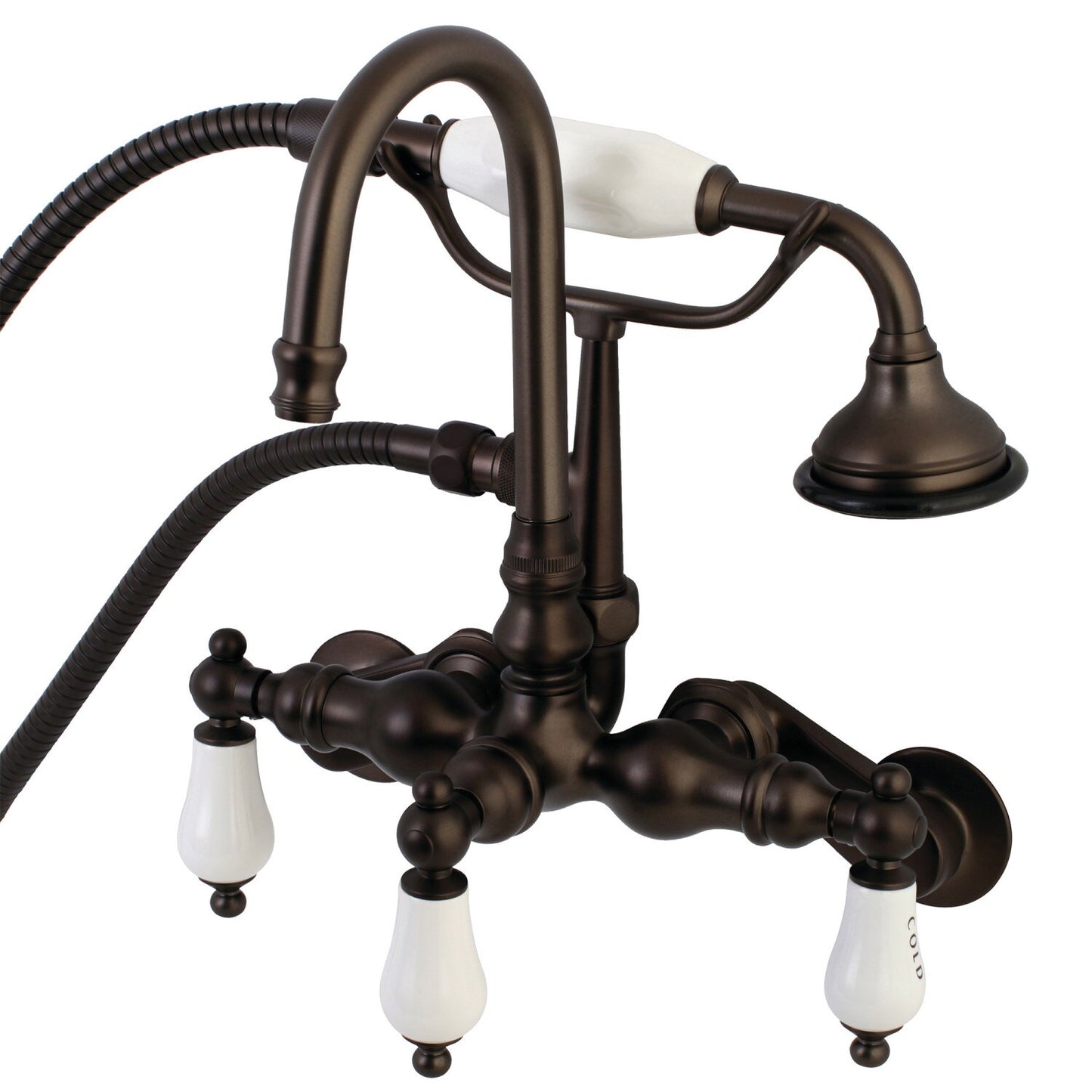 Kingston Brass Vintage Oil-rubbed bronze 3-handle Wall-mount High-arc Bathtub Faucet with Hand Shower ( Valve Included )