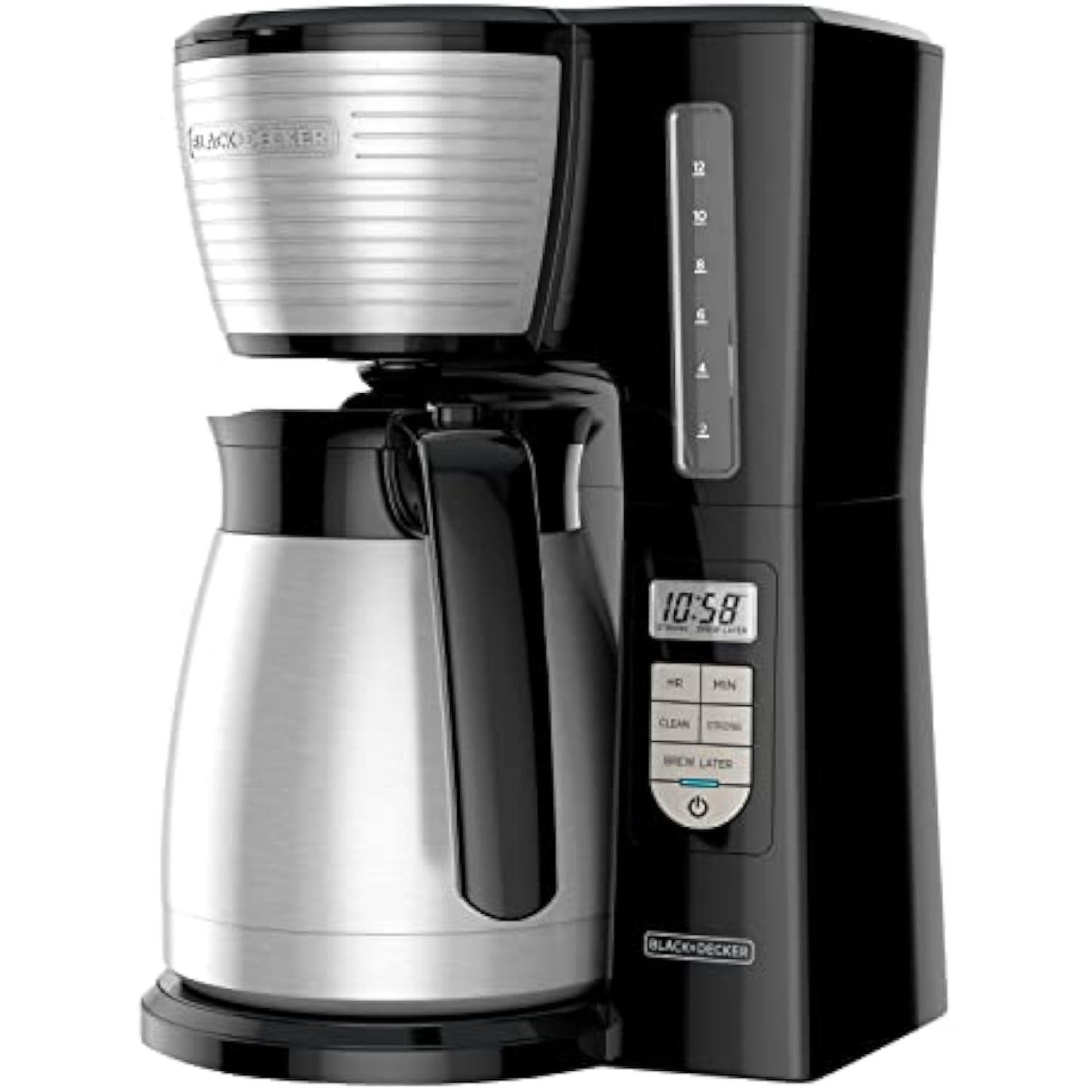 12-Cup Thermal Programmable Coffee Maker w/ Brew Strength & Auto-Clean - Quick Brew, Easy Clean for Home/Office (Black/Silver)