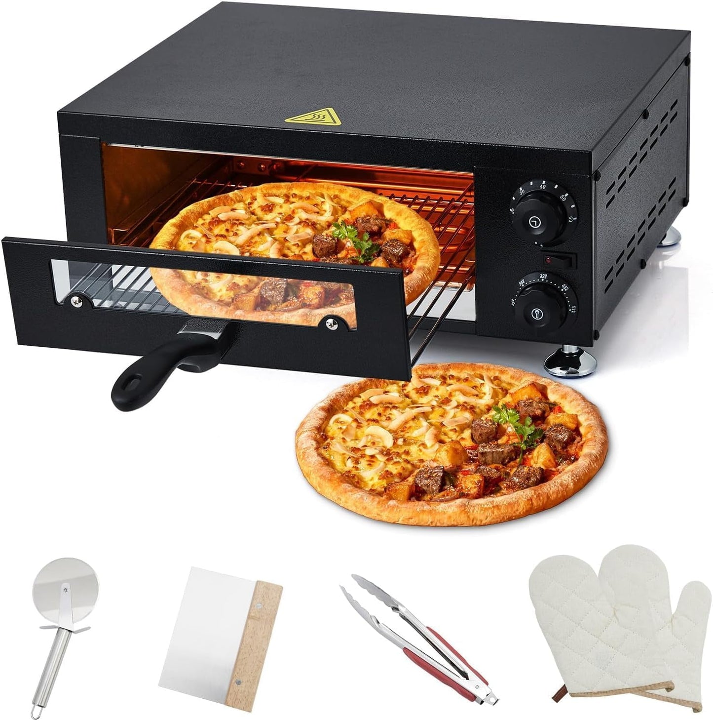 12" Electric Pizza Oven Pizza Maker with Observation Window Countertop Pizza Machine 1100w With Timer, Stainless Steel Pizza Cooker,Indoor Countertop Pizza Oven(With Observation Window)