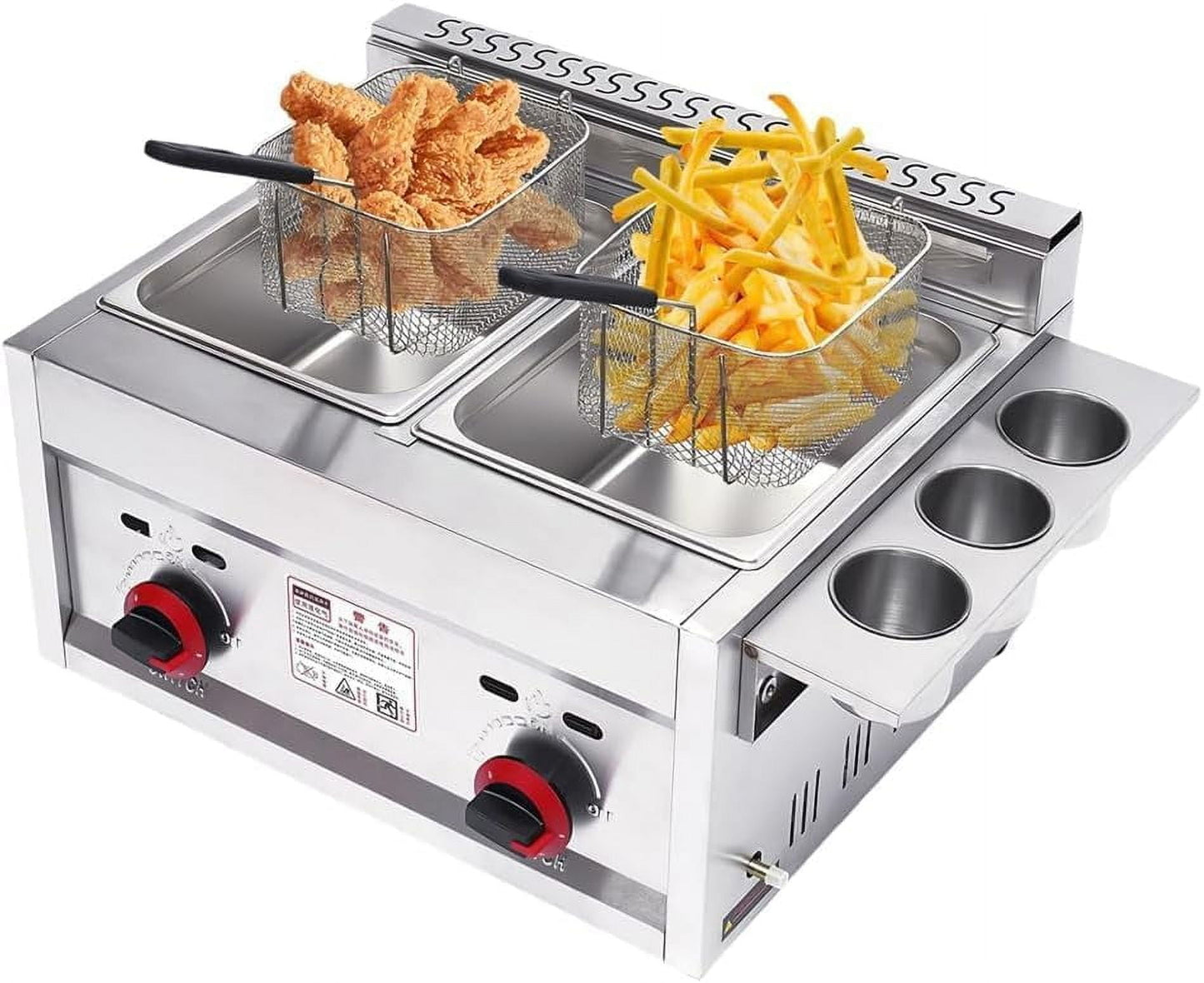 12 Liter Commercial Countertop Deep Gas Fryer Stainless Steel Outdoor Cooker 6L Basket ×2 Chicken Chips Fryer For French Fries Home Kitchen Restaurant
