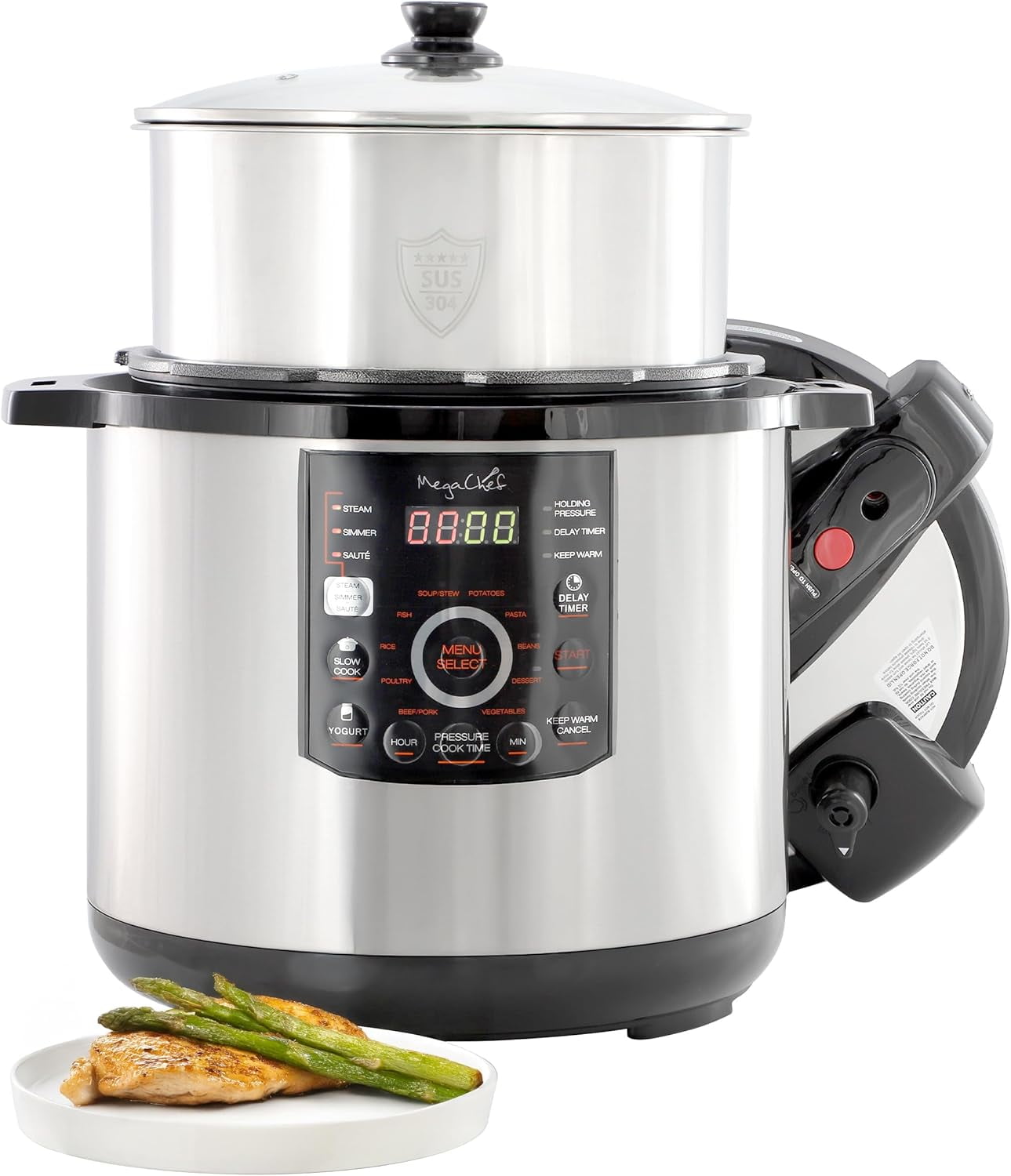 12 Quart Electric Digital Pressure Cooker, Multi-Cooker with 15 Preset Cooking Functions, Stainless Steel Cooking Pot and Glass Lid