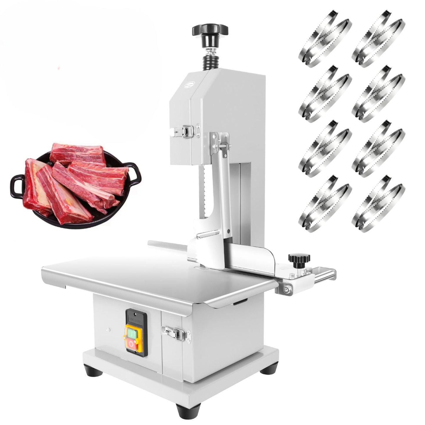 1500W Electric Bone Saw Machine with 8 Saw Blades, Stainless Steel Meat Bandsaw with 19"x14" Workbench, Frozen Meat Cutter with 0.04"-4" Thickness, Meat Cutting Machine for Pork, Beef, Restaurant