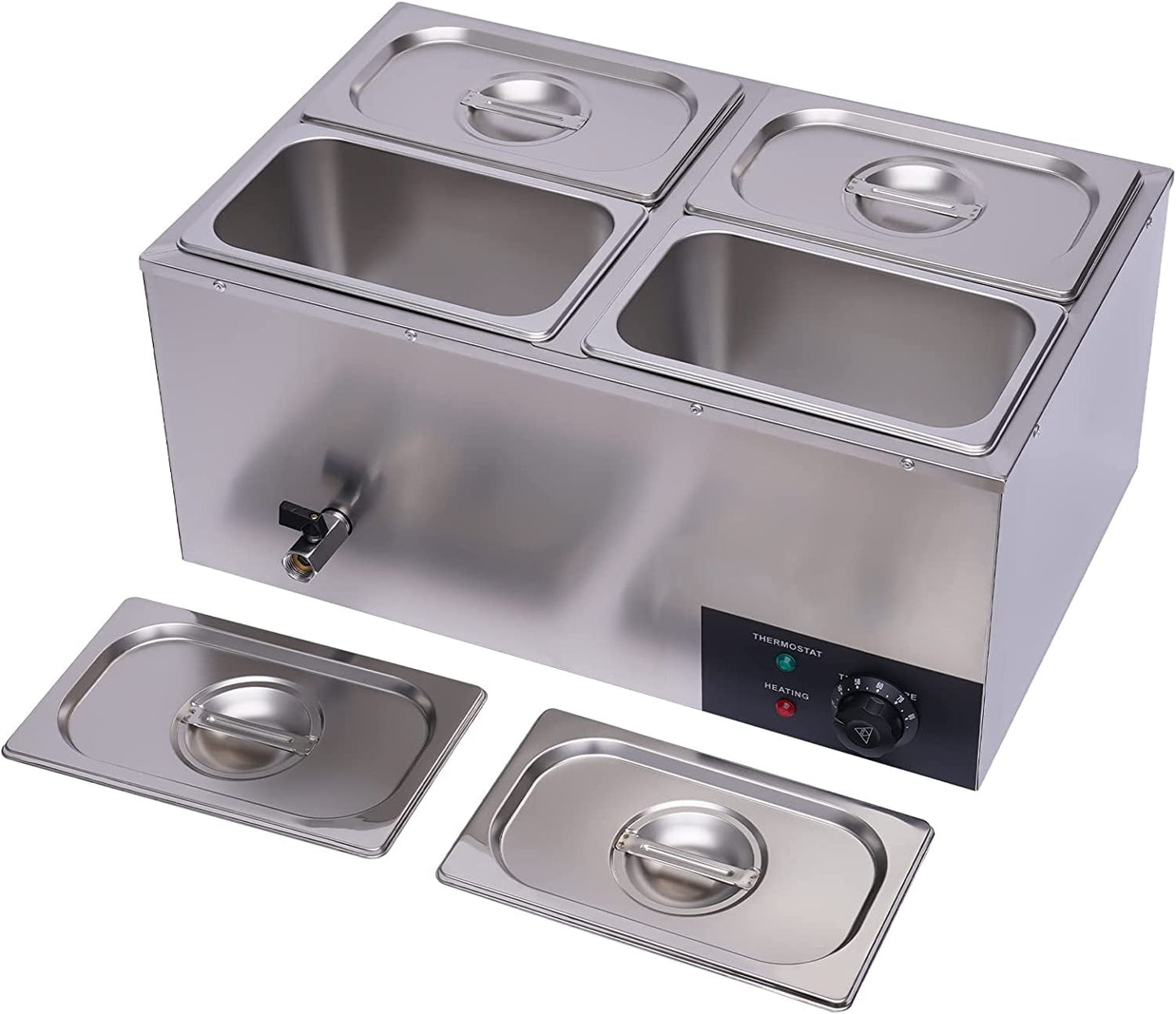 16.8QT 600W Electric Food Warmer, 4-Pan Steam Table Stainless Steel Bain Marie Buffet Countertop with Temp Control & Lid Food Warmer Buffet Server Heater for Catering Restaurant Party