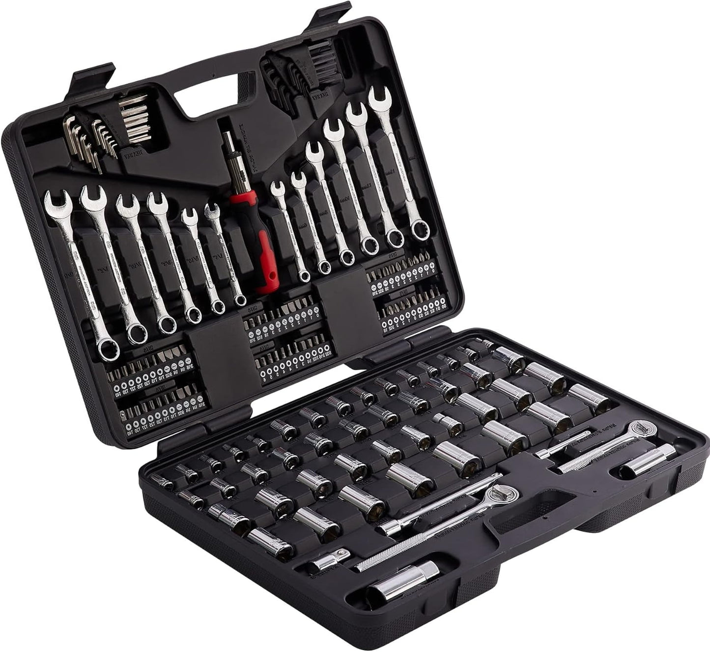 161 Piece Mechanic Socket Wrench Set 1/2, 3/8 and 1/4 inch Drive Metric and Standard Size, with Tool Box Case for Home, Men, Car, Automotive, Hand Tool Kit and as A Gift