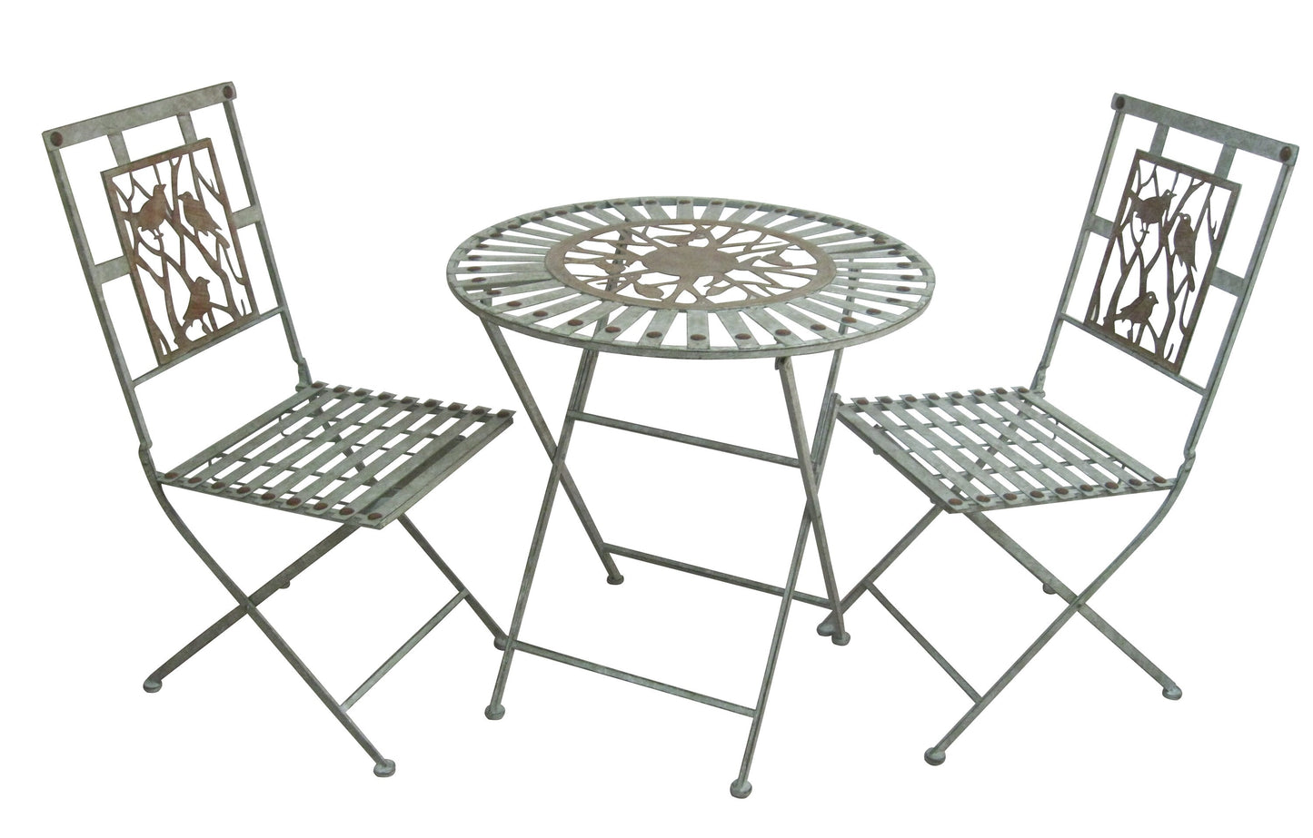 Alpine Corporation 3 -Piece White Bistro Patio Dining Set Steel Round Table with 2 Stackable Stationary Chairs