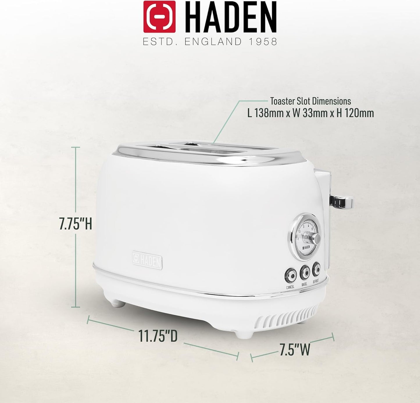 2 Slice Wide Slot Toaster with Adjustable Control, Ivory &