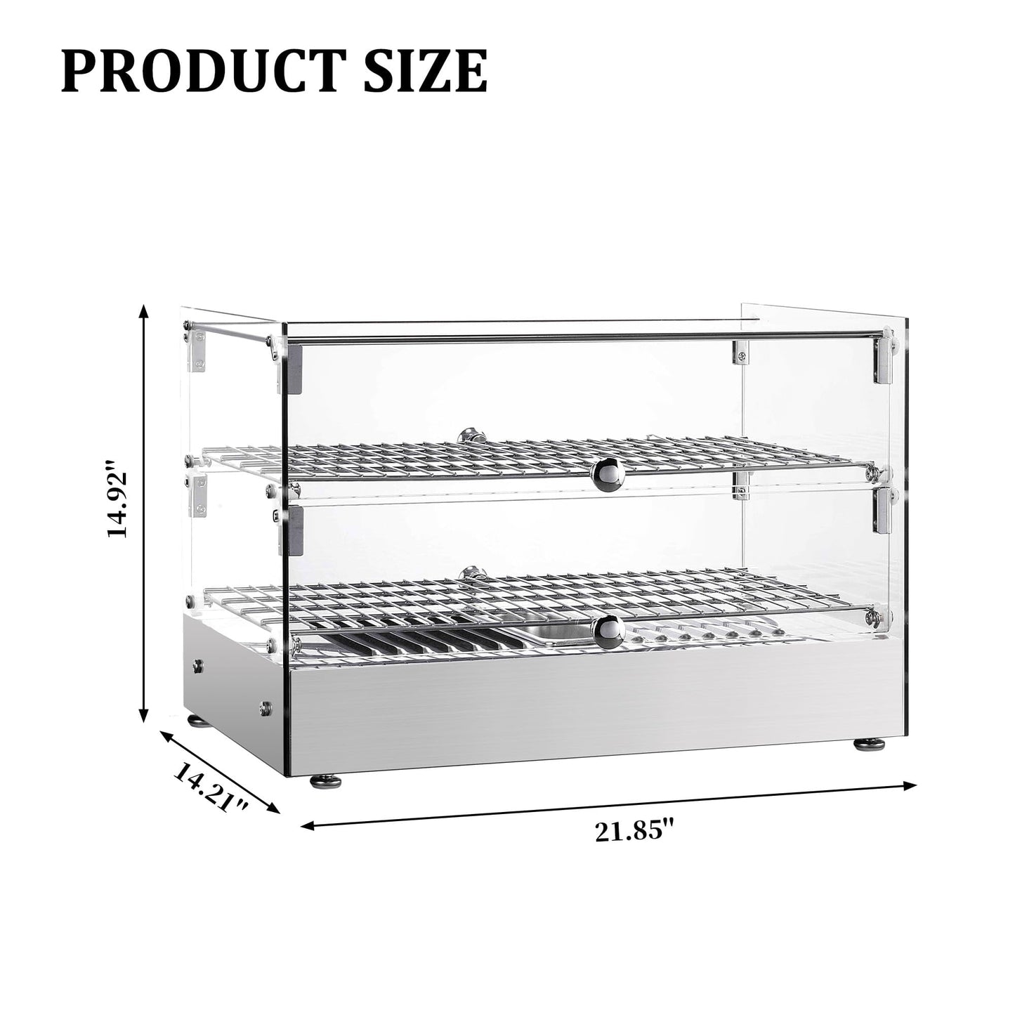22" Commercial Food Warmer Display Case, Countertop Warmer Display Case, Commercial Food Warmer with Adjustable Shelves, Glass Sliding Doors, 3 Tier Electric Heated Display Cabinet