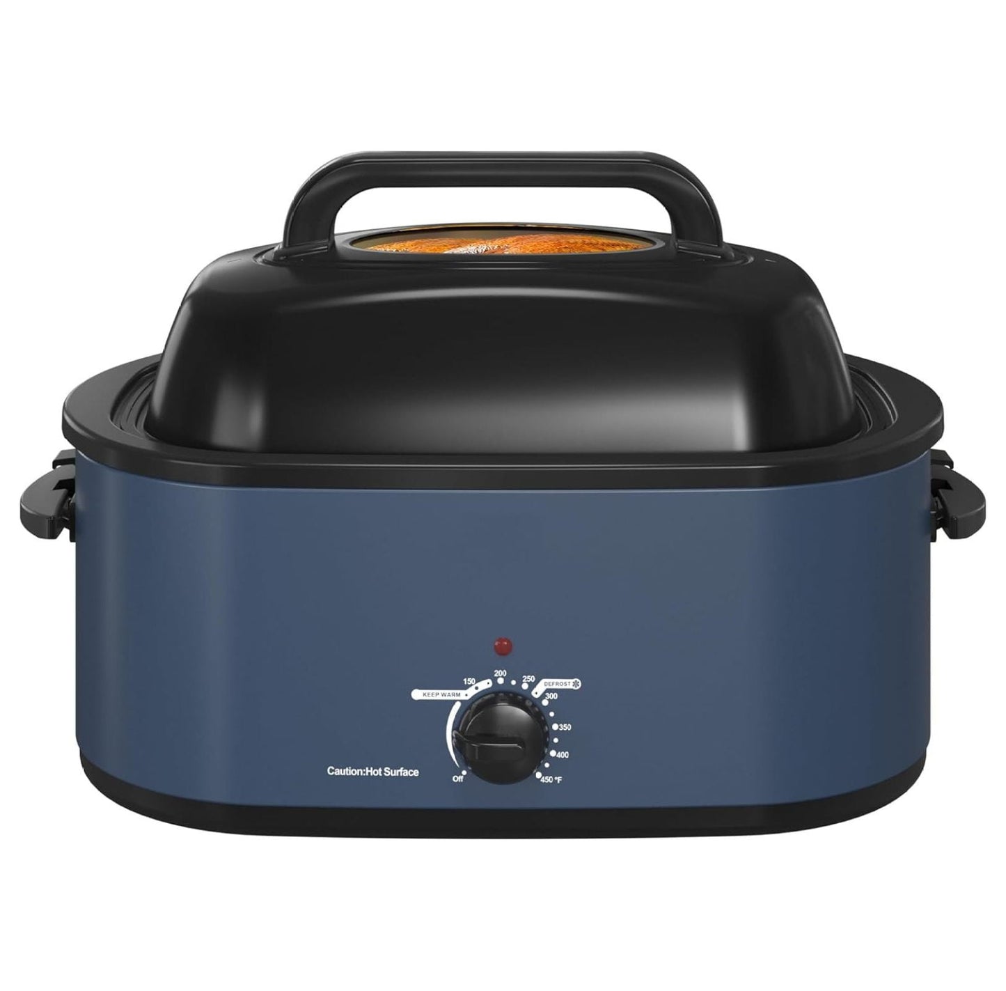 22 Quart Roaster Oven with Viewing Self-Basting Lid, Large Electric Turkey Roaster Oven with Defrost & Warm Function, Adjustable Temperature, Removable Pan & Rack, Stainless Steel, Blue