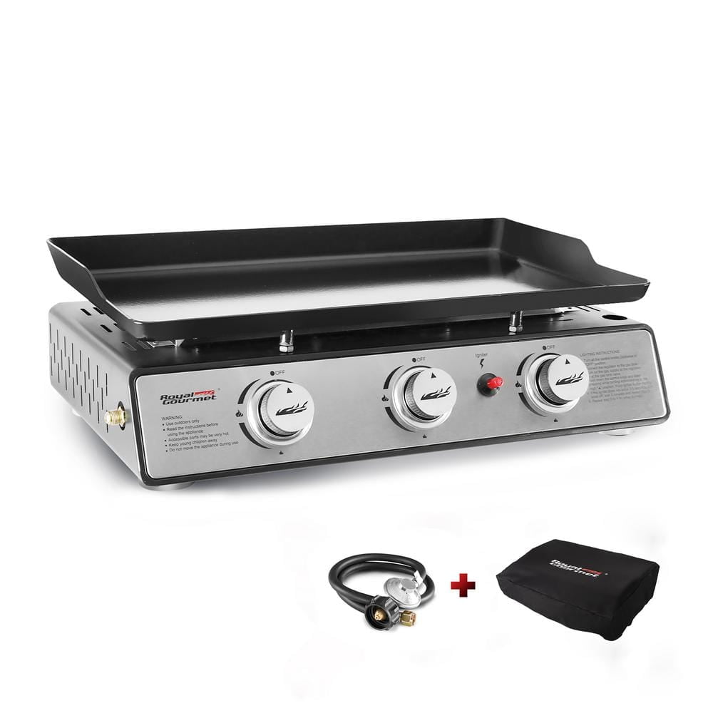 24 in. 3-Burner Portable Table Top Propane Gas Grill Griddle in Black