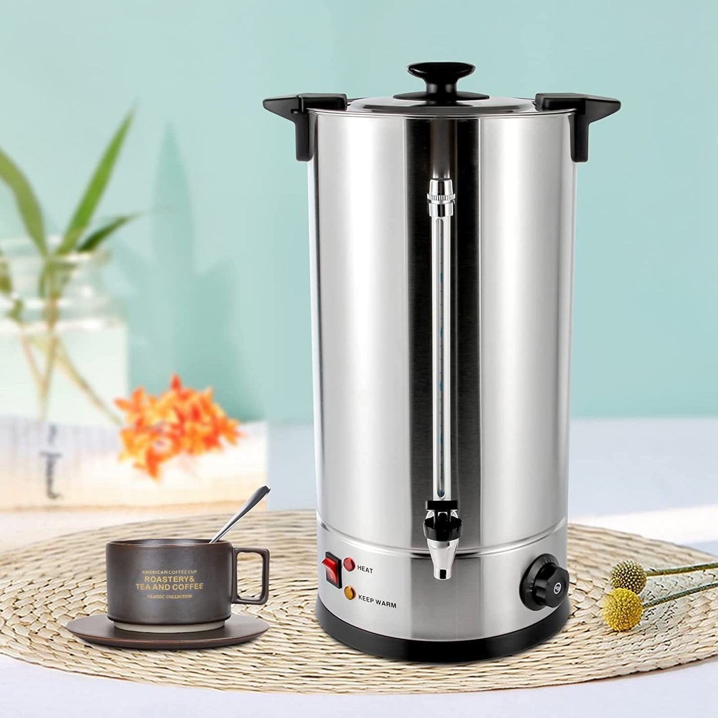 25L/6.6gal Tea Urn Coffee Grade Stainless Steel Electric Kettle Hot Water Boiler Catering Hot Water Kettle Electric Coffee Urn for Home Party Office Wedding
