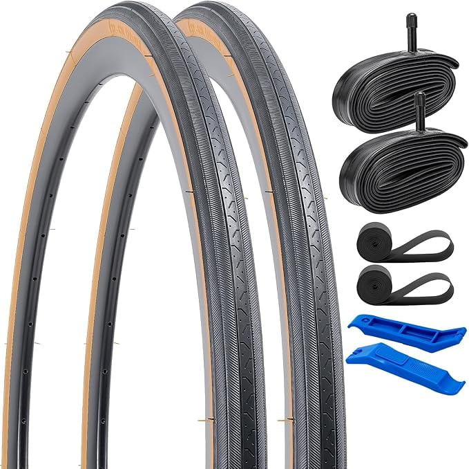 27x1 1/4 (32-630) Road Bike Tires and 27" Heavy Duty Bike Tubes 1Rim Strips Compatible with 27 x 1 1/4 Bike Bicycle Tires and Tubes