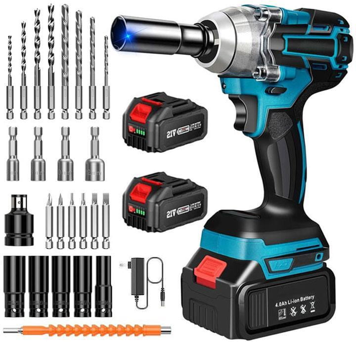 36V Cordless Brushless Impact Wrench - 1/2" High Torque w/ 2Pcs 5.5Ah Batteries, Fast Charger & 6 Sockets | Dual-Purpose for Car/Home (Ideal Christmas Gift for Dad/Husband)