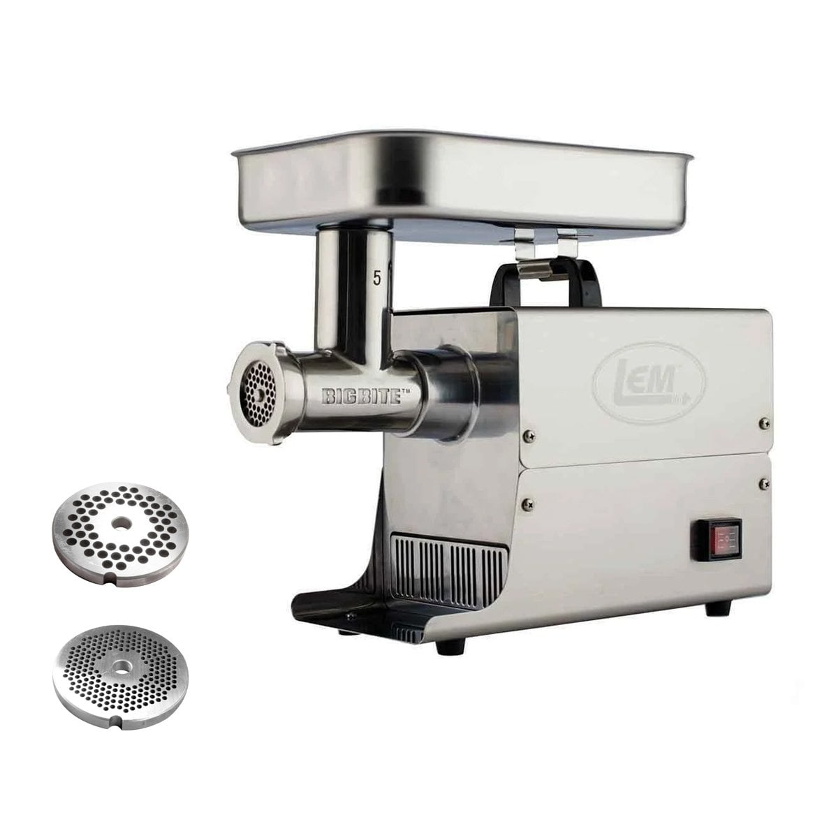 LEM Big Bite Meat Grinder #5 with Premium Salvinox 1/8" and 1/4" Grinder Plates