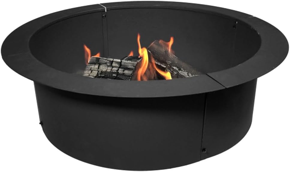 Ash & Ember 33" Outside Dia Steel Fire Pit Liner x 27" Inside - 4 Panel Liner 1.5mm Thick Steel, DIY Above or In-Ground Outdoor Fire Pit, High Temperature Finish, Portable Wood Burning Fire Ring