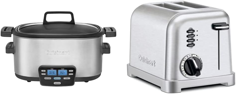 Cuisinart MSC-600 3-In-1 Cook Central 6-Quart Multi-Cooker: Slow Cooker, Brown/Saute, Steamer & CPT-160 Metal Classic 2-Slice Toaster, Brushed Stainless