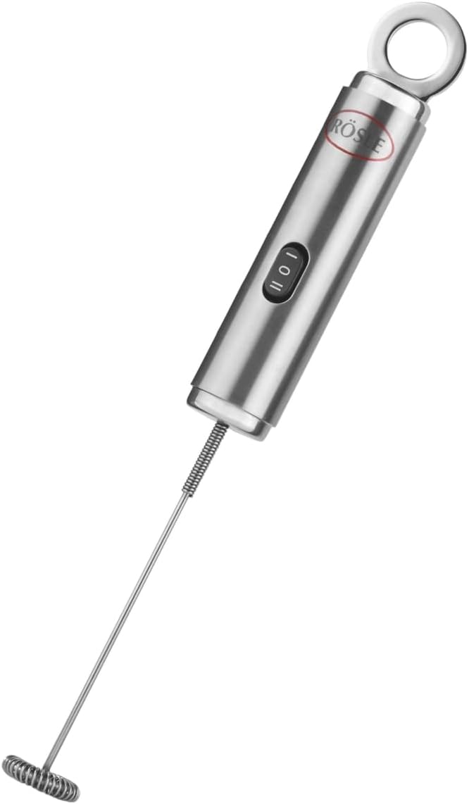 Rosle 12961 Stainless Steel Dual Speed Electric Liquid Frother Whisk with Round Handle 10.5 in, Silver