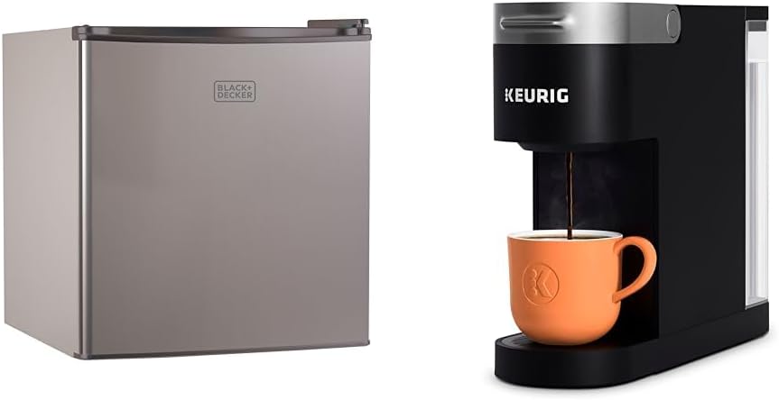 BLACK+DECKER BCRK17V Compact Refrigerator Energy Star Single Door Mini Fridge with Freezer & Keurig K- Slim Single Serve K-Cup Pod Coffee Maker, Multistream Technology, Black