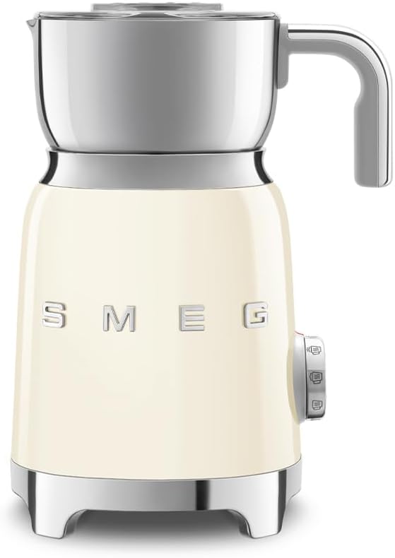SMEG Retro 50's Style Milk Frother with 2 Disks 6 Preset Programs Hot or Cold Frothing and Induction Heating (Cream)