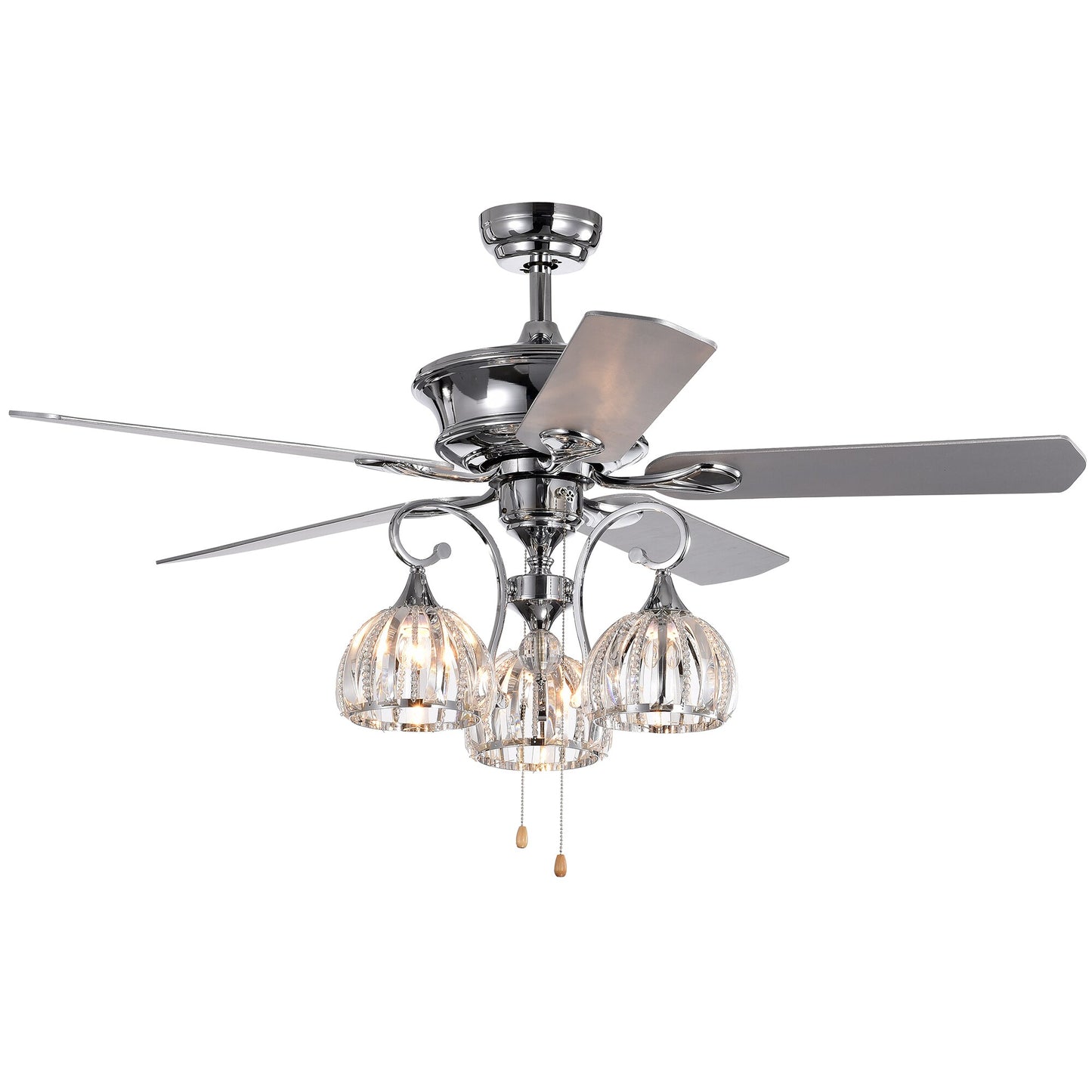 Home Accessories Inc 52-Inches Chrome with Silver/white maple Blades Indoor Downrod mount Standard Ceiling Fan With Light ( 5 -Blade)