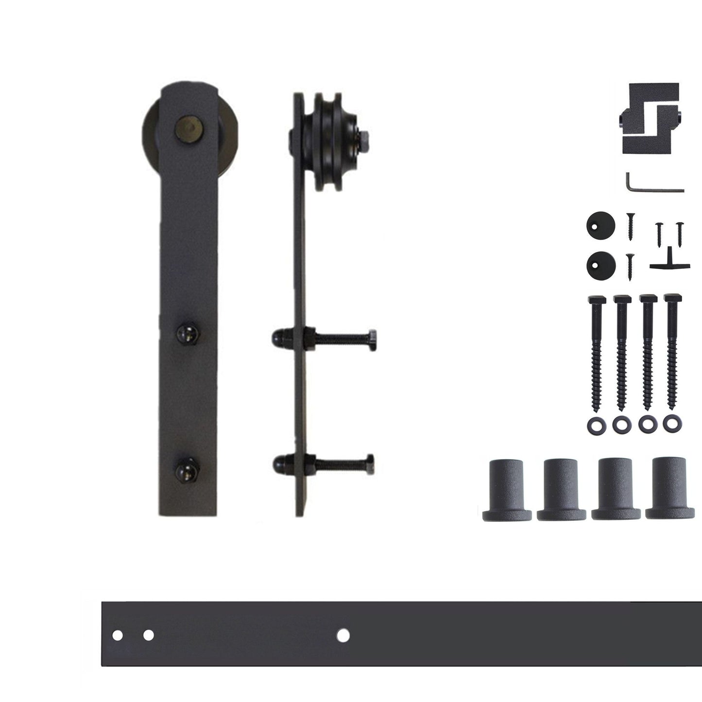 HOMACER 66-in Rustic Black Indoor I-strap Single Barn Door Hardware Kit ZT1TGH066C