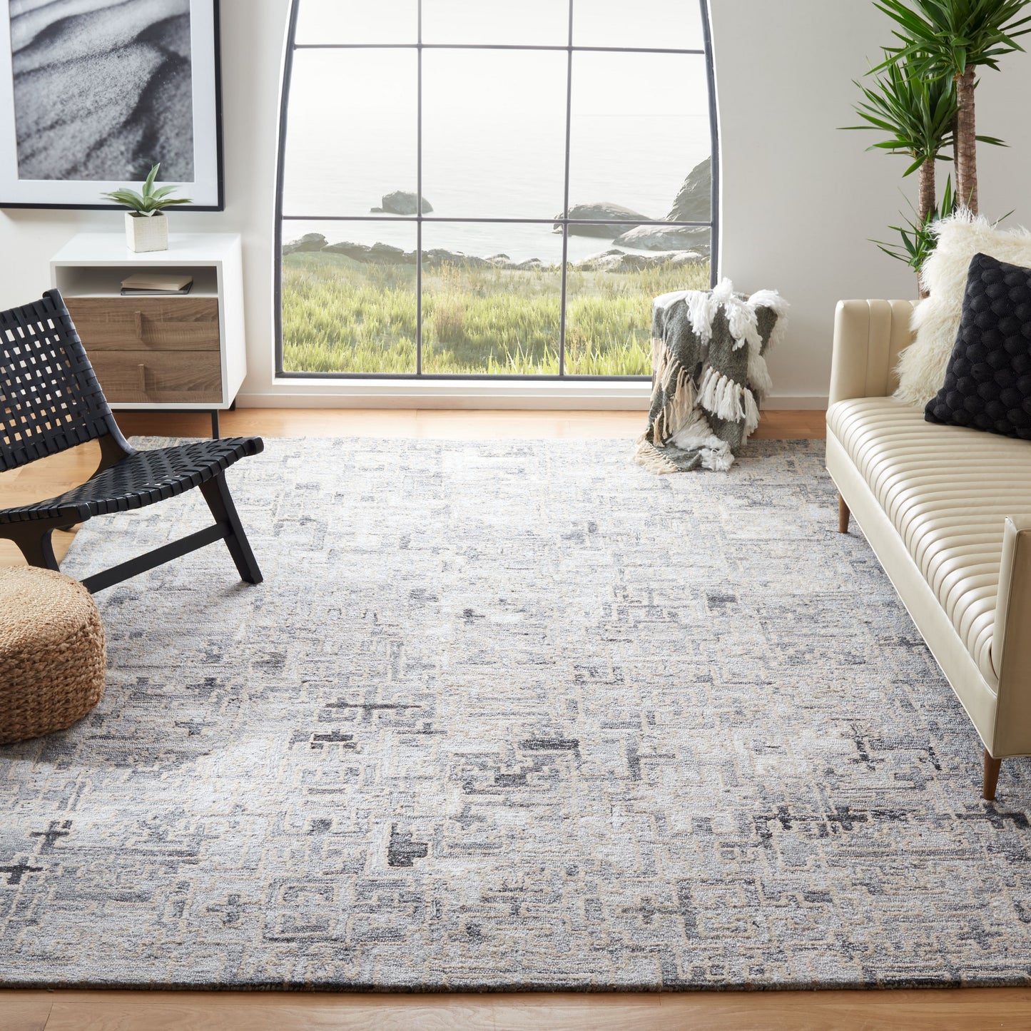 Safavieh Abstract Tamir 9 x 12 (ft) Tufted Ivory/Black Rectangular Indoor Abstract Bohemian/Eclectic Area rug