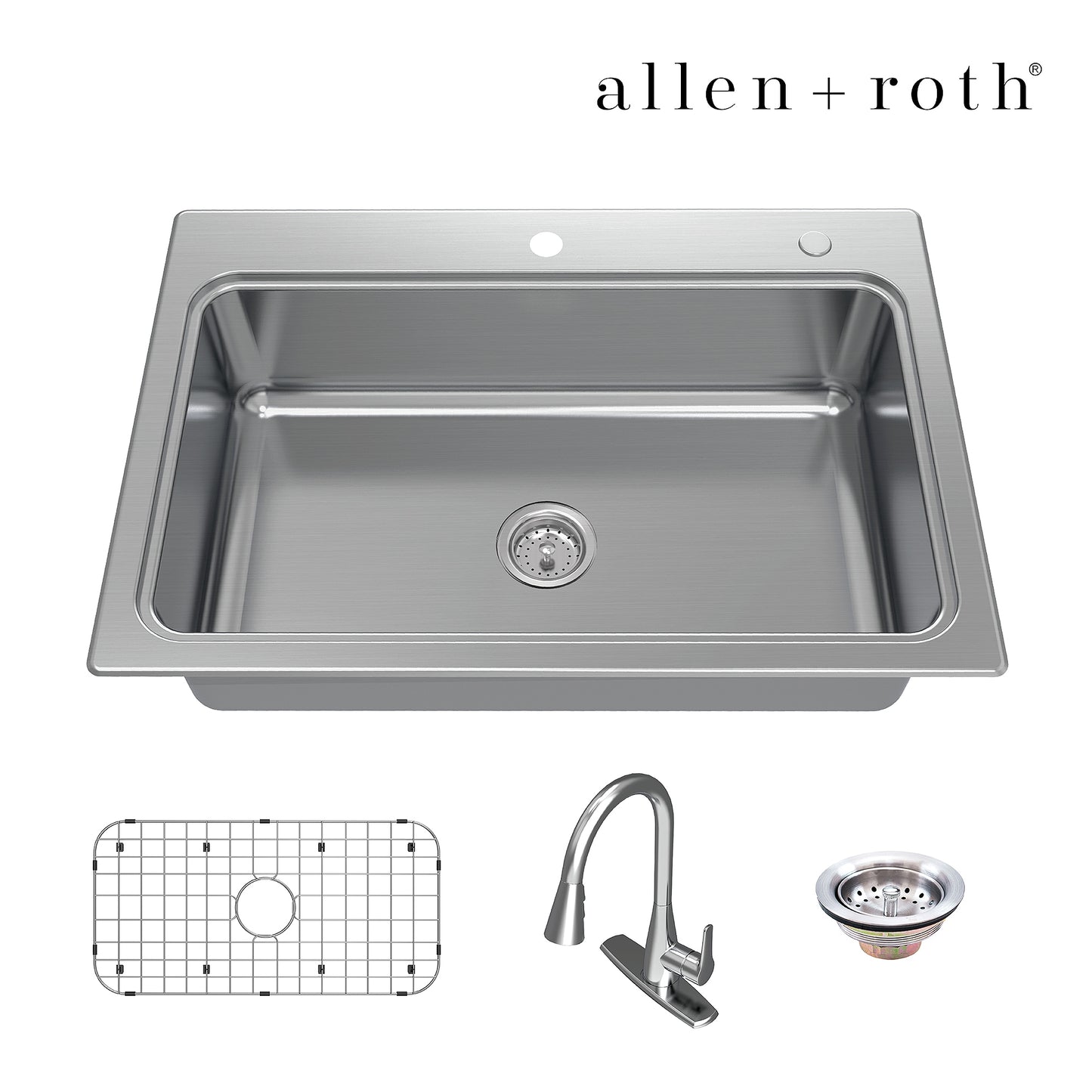 allen + roth Hoffman Dual-mount 33-in x 22-in Stainless steel Single bowl 18 -Gauge Kitchen Sink All-in-One Kit