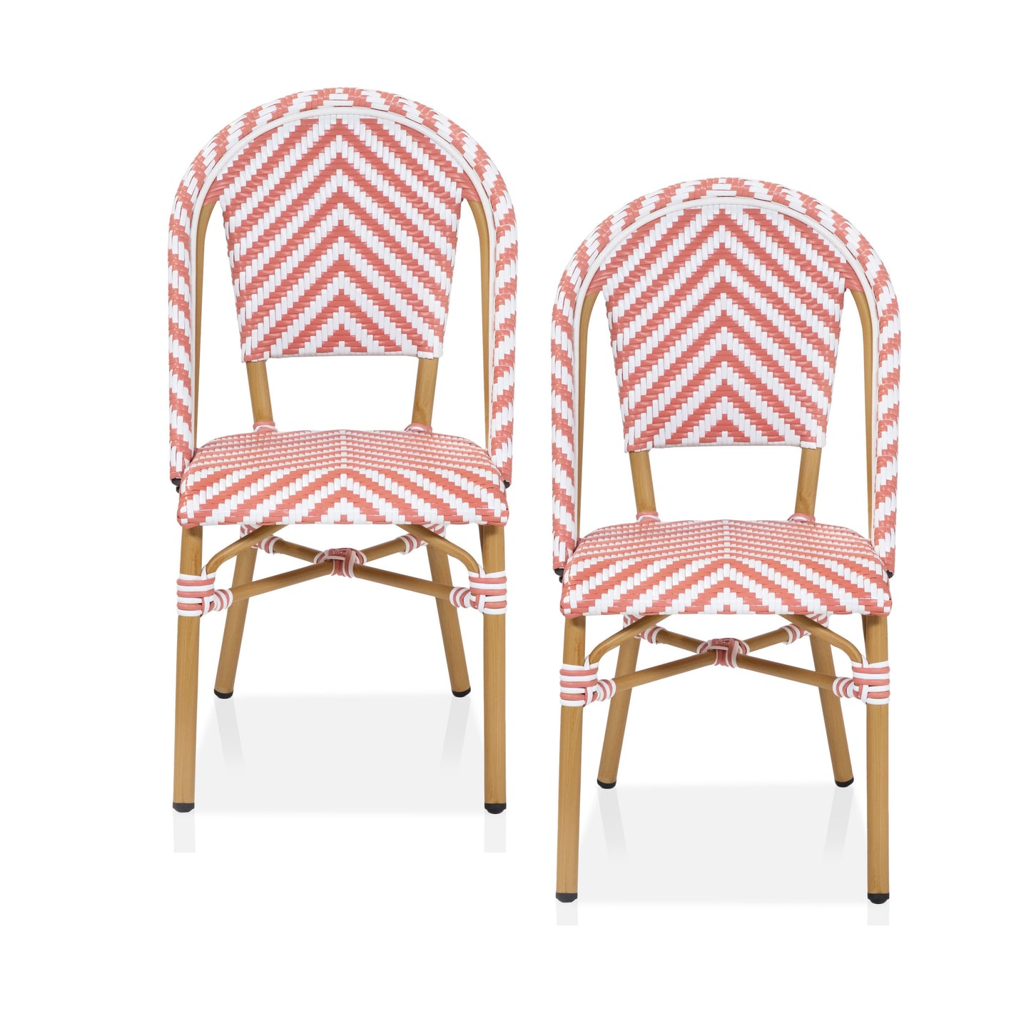 Furniture of America Set of 2 Wicker Pink finish Aluminum Frame Stationary Dining Chair with Woven Seat