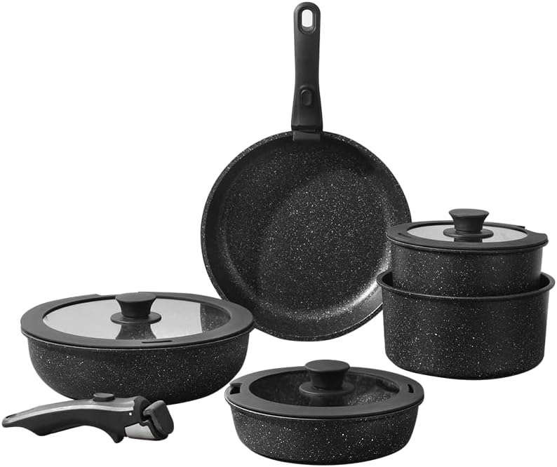 UMETRE Pots and Pans Set, Nonstick Detachable Handle Cookware Set, Induction Kitchen Cookware Set with Removable Handle, Healthy Non Stick Cookware, Dishwasher & Oven Safe, PFOA Free