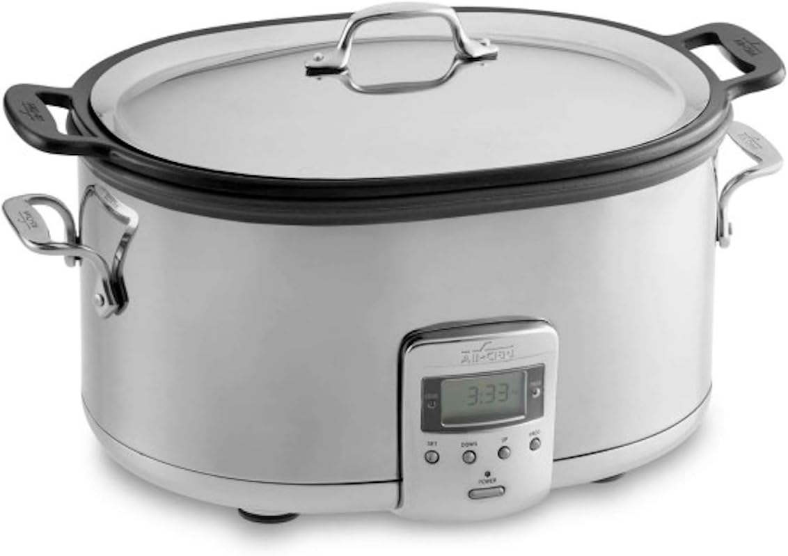 All-Clad Stainless Steel Electric Slow Cooker 7-Quart, Programmable LCD Timer, Aluminum Insert, Slow Cookers, Small Kitchen Appliances, Silver