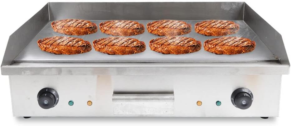 Double Control Electric Griddle Cooktop, Commercial Flat Top Grill Temperature Control Heat up to 572°F, Commercial Griddle for Pancakes, Crispy Bacon, Grilled Cheese(3000W)