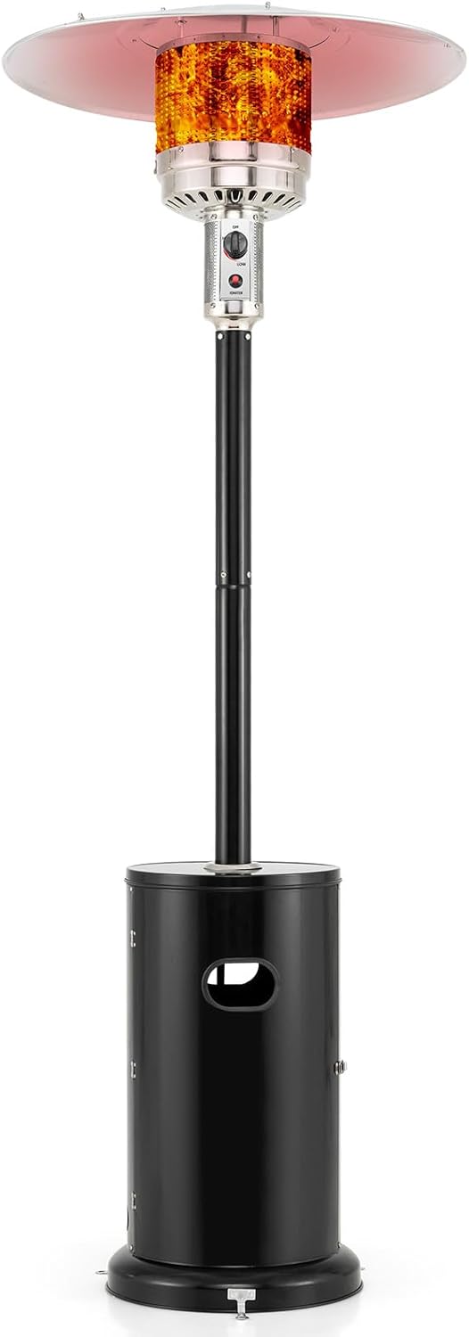 Happygrill 50,000 BTU Outdoor Heater, Round Propane Patio Heater with Stainless Steel Burner, Tip-Over & Flame-Out Protection & Wheels, Outdoor Heaters for Patio (Black)