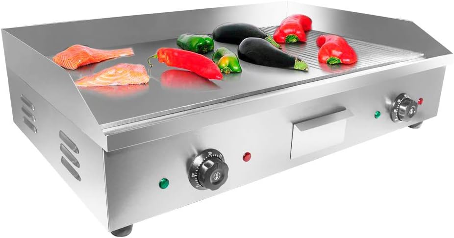 ALDKitchen Electric Griddle | Teppanyaki Half Flat and Half Grooved Grill with Double Thermostat | No plug | Manual Control | 29.00\u2019 x 18.00\u2019 | 110V