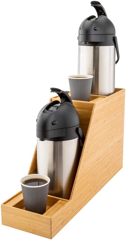Restaurantware Airpot Holder Pack of 1 Bamboo 2-Tier Brown Dispenser Caddy, Beverage Holder Portable, 5.5 Liters Capacity, Can Hold 2 Coffee Airpots, Shatterproof, Chip-Resistant Coffee Station