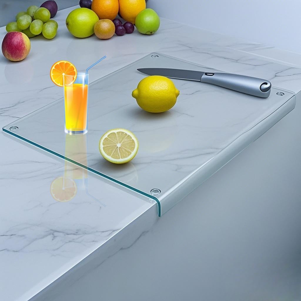 Clear Tempered Glass Cutting Board for kitchen Counter with Lip,Scratch-Resistant,Non-Slip,Glass Countertop Cutting Board,Kitchen Counter Protector Mat(17x13" Clear)
