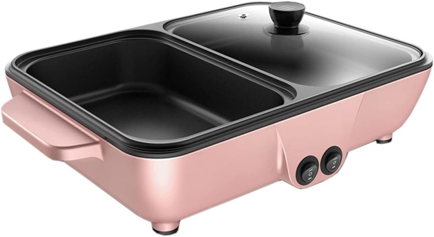 HHWKSJ 2 in 1 Multifunctional Electric Hot Pot and Grill Combo,Smokeless Split Shabu Shabu BBQ Pot,Dual Temp Easy Clean 110V