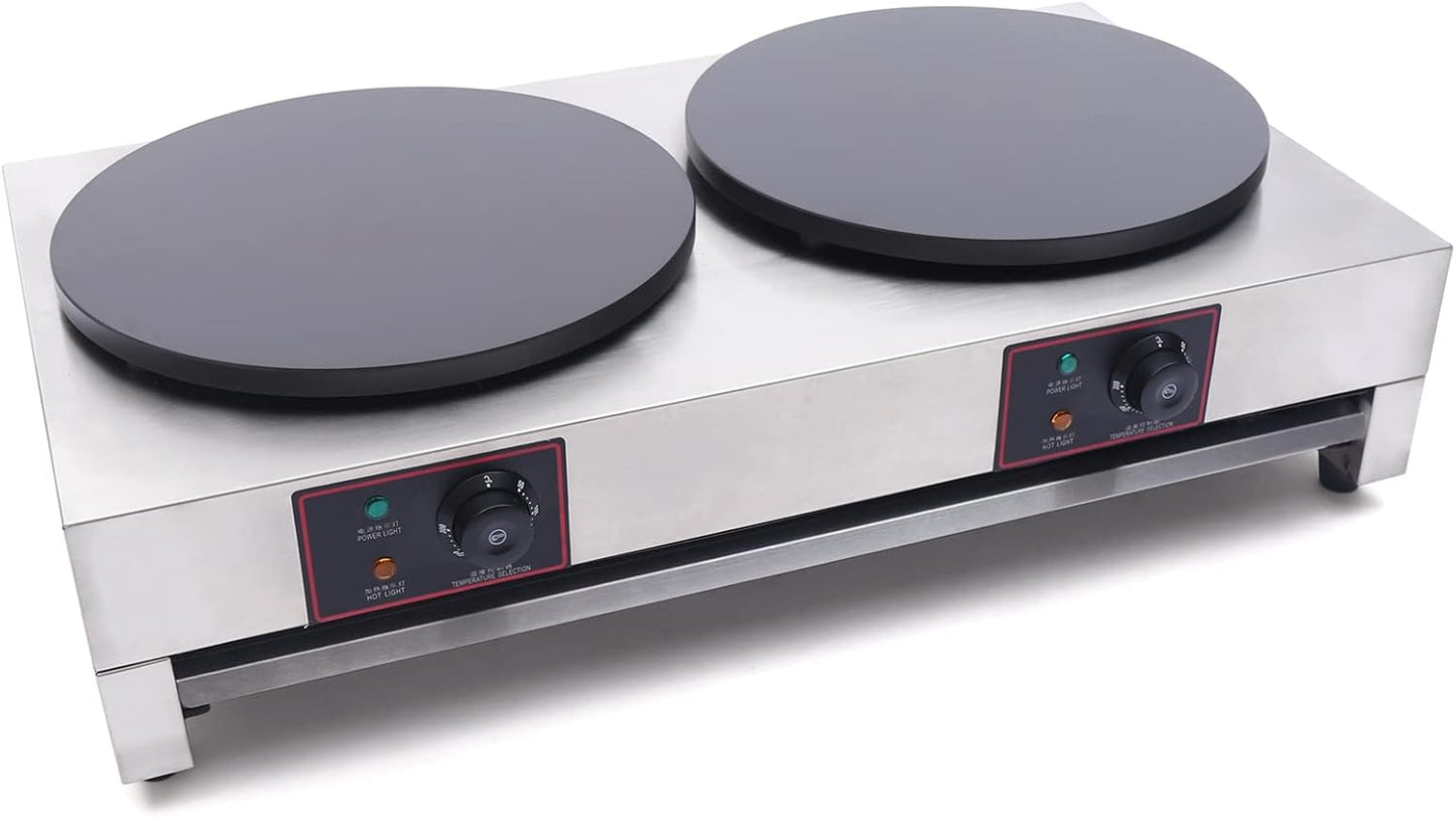 Gdrasuya10 16" Commercial Double Pancake Maker, Temp Control Commercial Electric Crepe Maker with Non Stick Teflon Coated for Restaurants, Snack Bars, Cafes