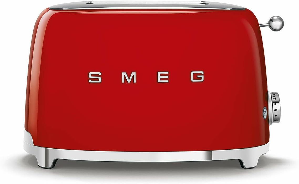 Smeg TSF01RDEU Toaster, Stainless Steel, 2 Slices, Cool Touch Exterior, Red