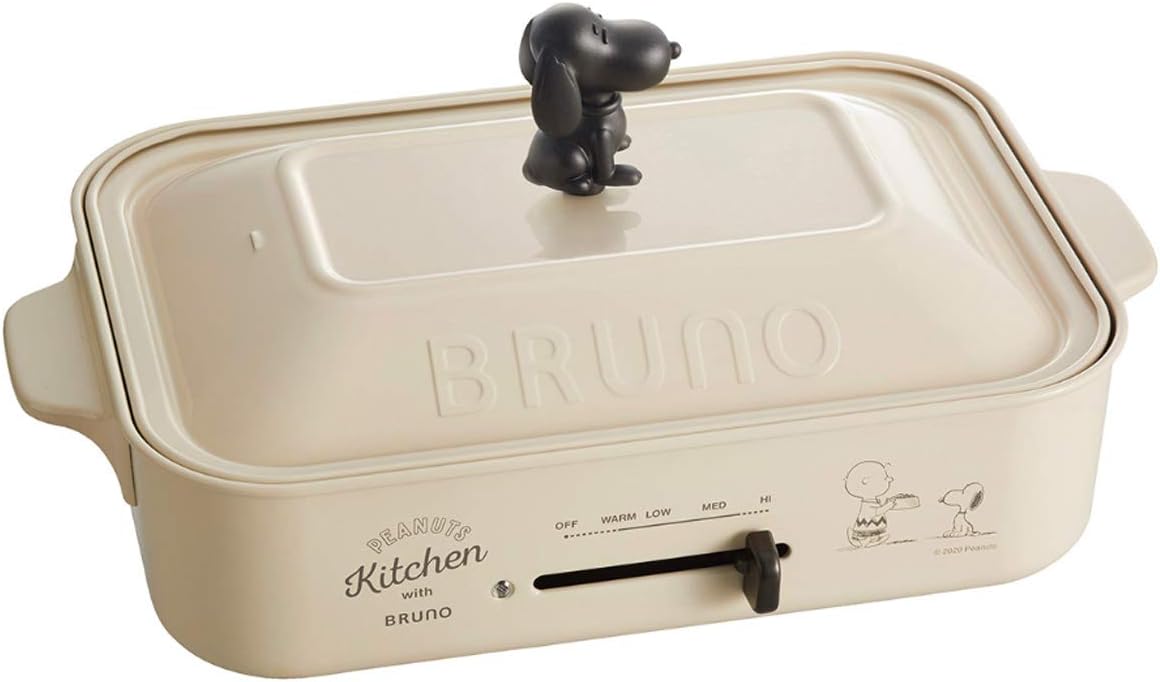 BRUNO Peanuts BOE070-ECRU Snoopy Compact Hot Plate Body & 3 Plates (flat & takoyaki & pancake) White Japan Import