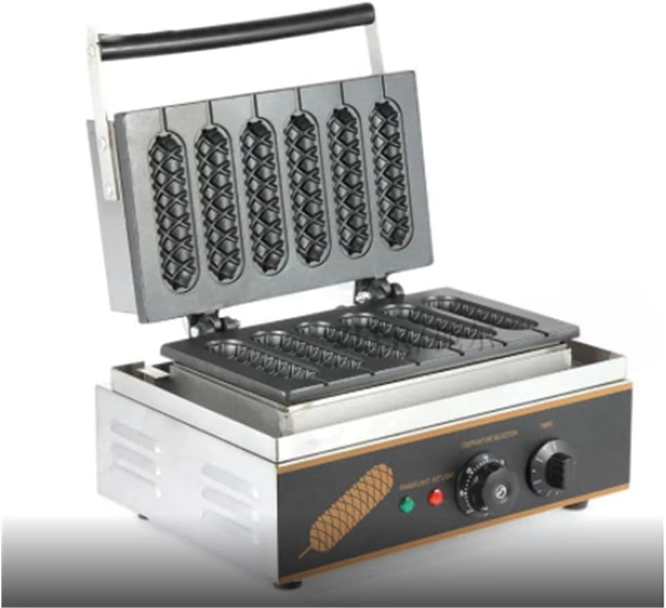 Commercial Hot Dog Waffle Maker, 110V Electric Non Stick French Muffin Stick Machine, 6 Grid Stainless Steel Heating Baking Corn Dog Machine Sausage Machine for Waffle Crispy Hot Dogs