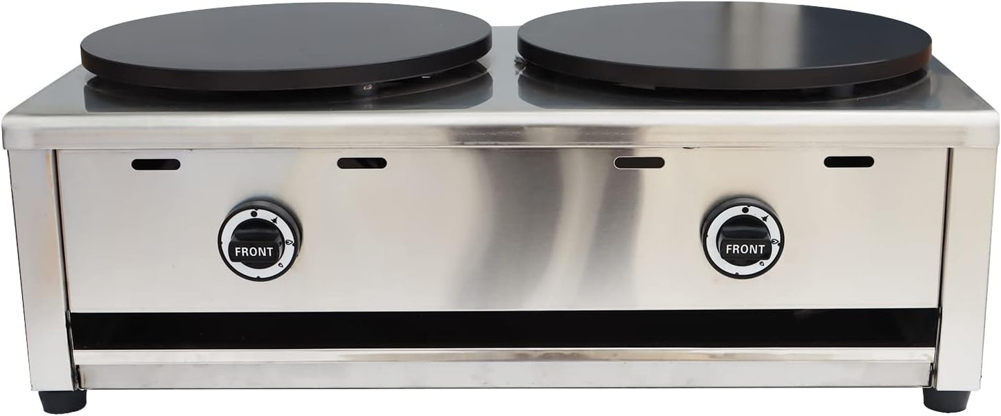Commercial Double Burner Crepe Making Machine, LP Gas Nonstick Pancake Maker 15.74inch Griddle for Blintzes Tortilla Pancakes Eggs Bacon 2800PA